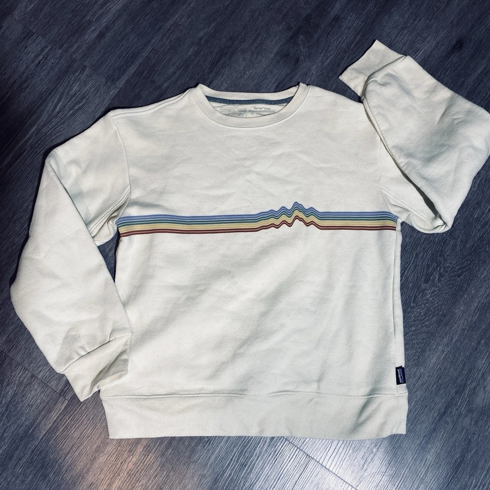 Patagonia Uprisal Crew Sweatshirt XS Cream Rainbow Stripe Mountain Pullover